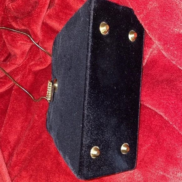 Jeanne Lottie  Vintage Black Velvet rhinestone details slim chain shoulder bag - Picture 7 of 11